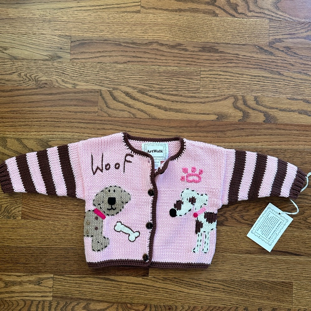 NWT Art Walk baby girls pink dog sweater